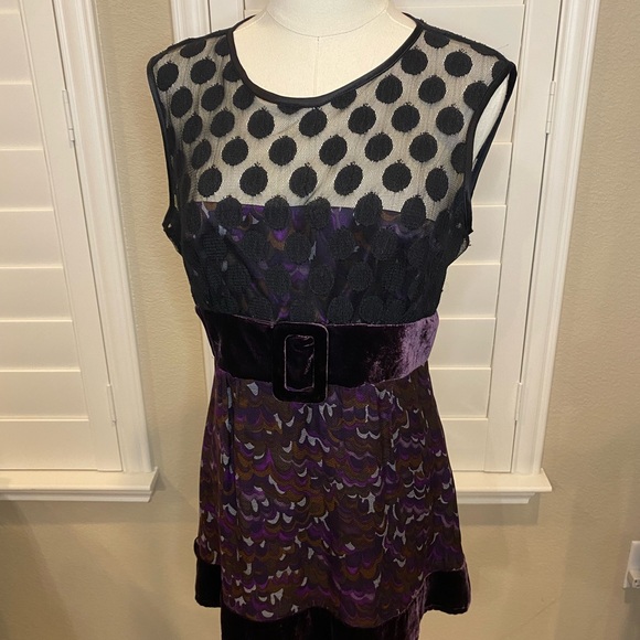NWOT “NANETTE LEPORE” PURPLE VELVET BLACK POLKA DOT SLEEVELESS TOP – SZ 6 - Picture 11 of 13